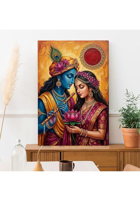 Paper Plane Design Red Sun Mandala Radha Krishna Wall Art 20 X 30 in Framed Canvas