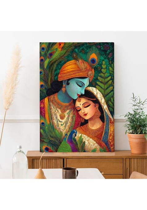 Paper Plane Design Tender Moment Radha Krishna Wall Art 20 X 30 in Framed Canvas