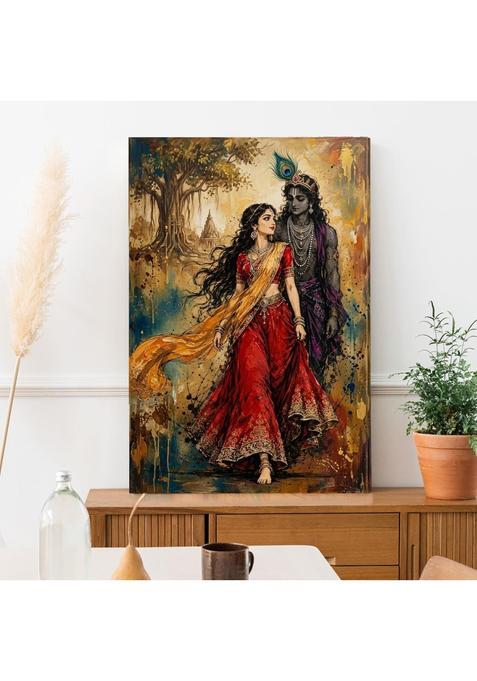 Paper Plane Design Vintage Forest Radha Krishna Wall Art 20 X 30 in Framed Canvas