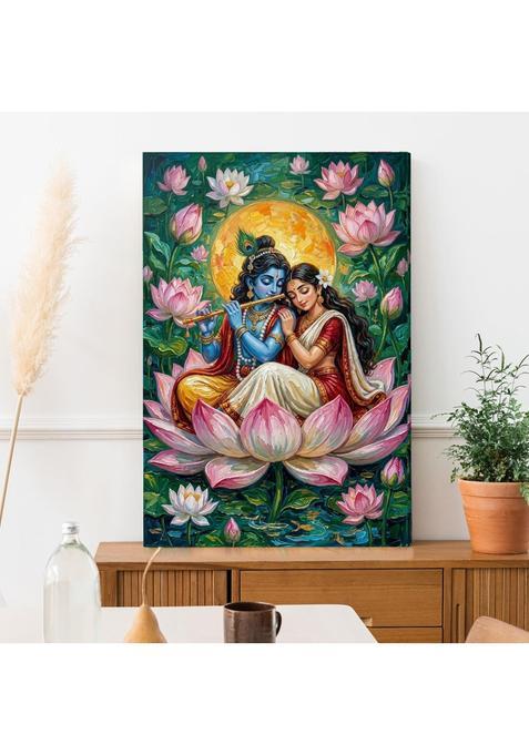 Paper Plane Design Lotus Throne Radha Krishna Wall Art 20 X 30 in Framed Canvas
