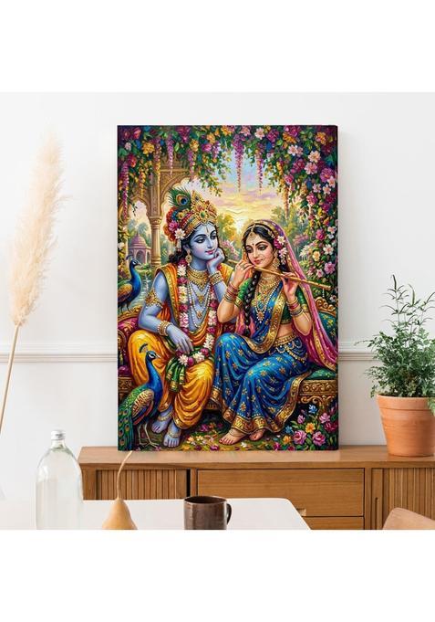 Paper Plane Design Wisteria Arbour Radha Krishna Wall Art 20 X 30 in Framed Canvas