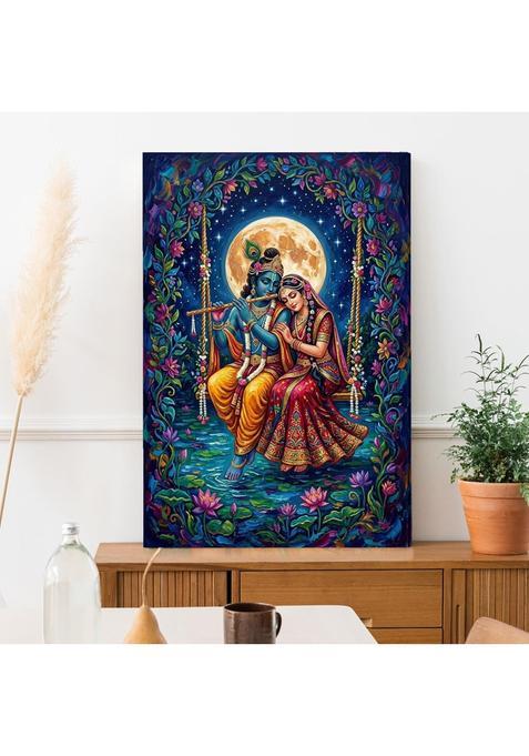 Paper Plane Design Moonlit Jhula Radha Krishna Wall Art 20 X 30 in Framed Canvas