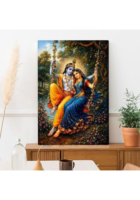 Paper Plane Design Forest Swing Radha Krishna Wall Art 20 X 30 in Framed Canvas