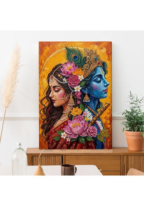 Paper Plane Design Pink Lotus Radha Krishna Wall Art 20 X 30 in Framed Canvas