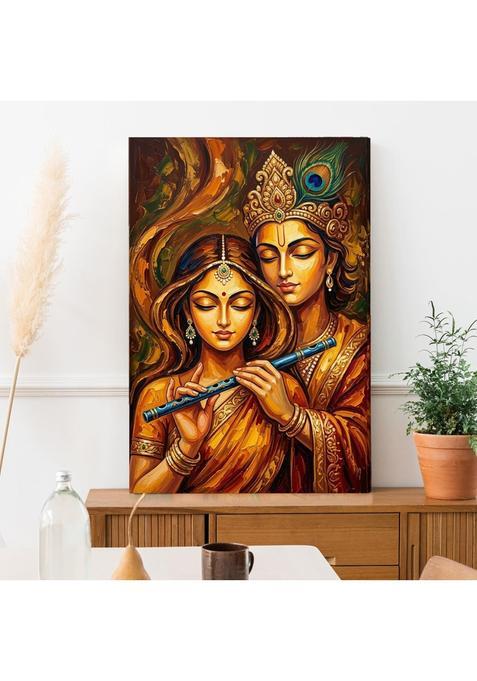 Paper Plane Design Golden Flute Radha Krishna Wall Art 20 X 30 in Framed Canvas