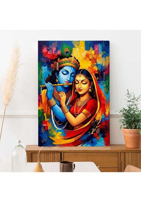 Paper Plane Design Pixel Mosaic Radha Krishna Wall Art 20 X 30 in Framed Canvas