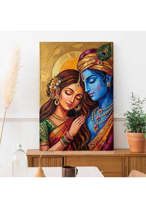 Paper Plane Design Golden Romance Radha Krishna Wall Art 20 X 30 in Framed Canvas