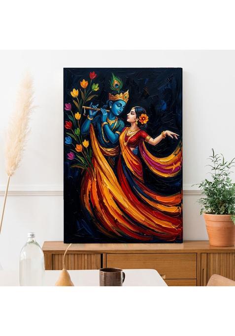 Paper Plane Design Night Dance Radha Krishna Wall Art 20 X 30 in Framed Canvas