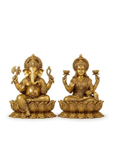 Shri Prasadam Orange Lakshmi Ganesh Idol Statue Set Laxmi Ganesh Murti for Diwali and Gifting