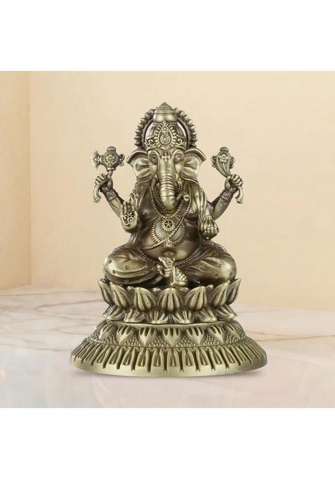 Shilpkala Brass Ganesh Idol 3 and Half Inch Exquisite Fine Detailing and Antique Finish