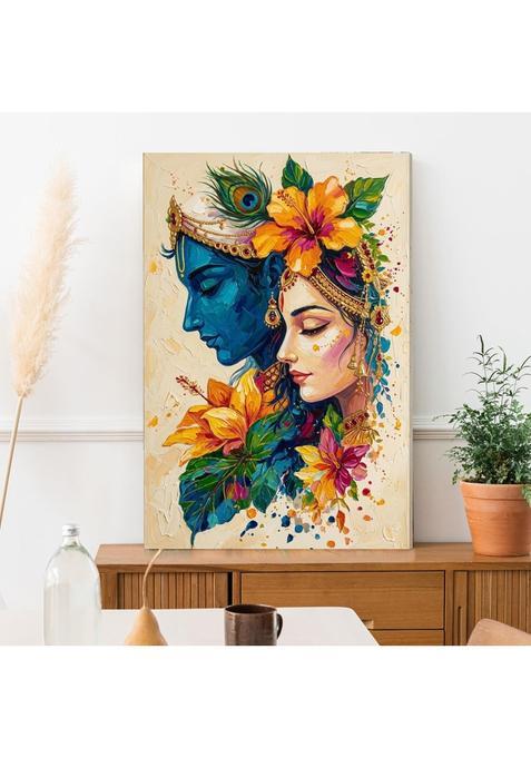 Paper Plane Design Watercolour Splash Radha Krishna Wall Art 20 X 30 in Framed Canvas