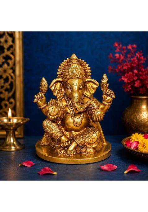 Kartique Gold Brass Ganesh Bhagwan Idol Ganesha Ganpati Murti for Home Decor