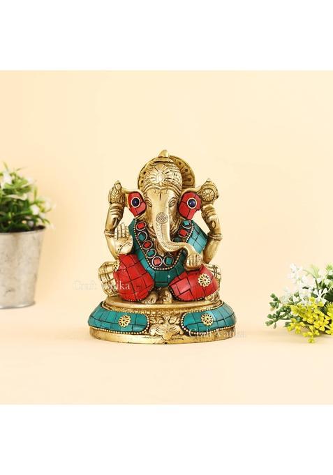 Collectible India Multicolour Brass God Ganesha Idol Handmade Religious Statue Diwali Gifts Home Decor