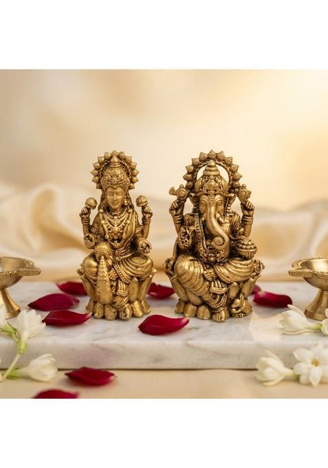 Bharat Idols 100 Percent Brass Riddhi Siddhi Ganesh with Mahalakshmi Idol
