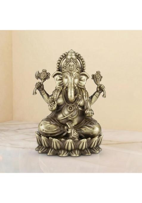 Shilpkala Brown 5 Inch Kamal Ganpati Brass Ganesha Idol for Puja Room Desk Decor and Gift