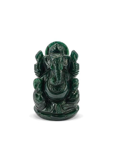 Dhruvam Green Natural AAA Grade Jade Ganesh Ji Idol Vastu and Religious Murti