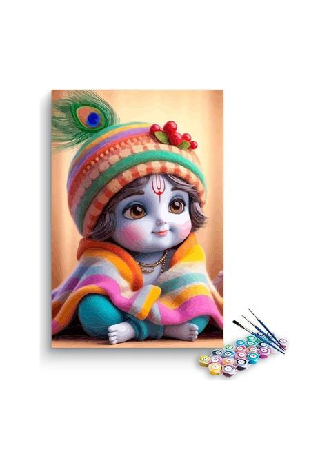 Eazy Arts Baby Krishna in Colourful Blanket Paint by Numbers Kit DIY Acrylic Painting Kit for Adults 30x46 CM