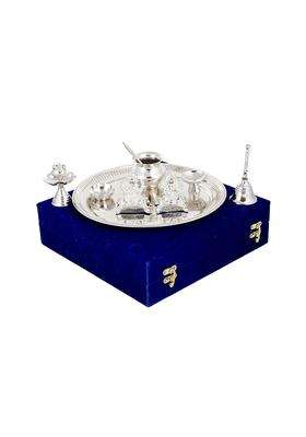 Giftcity Silver Plated Laxmi Ganesh Idol Murti with Pooja Thali Set Decorative Showpiece Set of 9