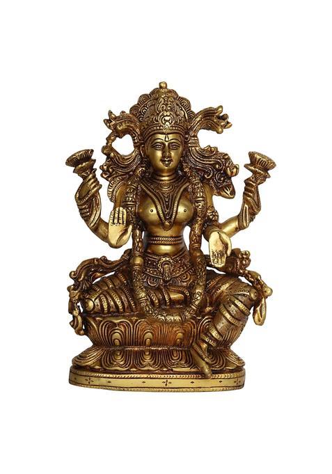 Kartique Brass Mahalakshmi Idol on Lotus Throne Blessing Pose Gold Finish