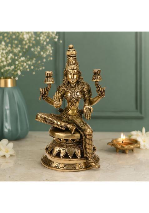 Kartique Seated Lakshmi Murti on Lotus Seat Gold Tone Idol for Home Mandir