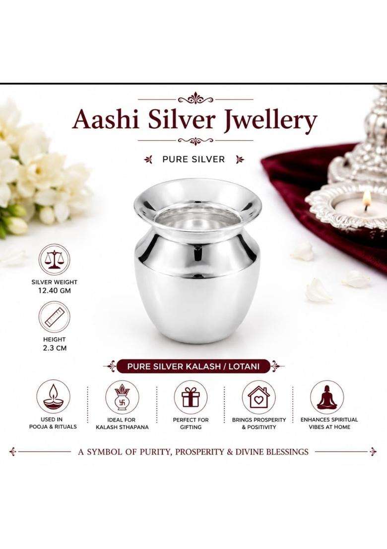 Pure Silver Kalash Lotani for Pooja Traditional Silver Pooja Kalash for Home Temple Mandir Griha Pravesh - Indya