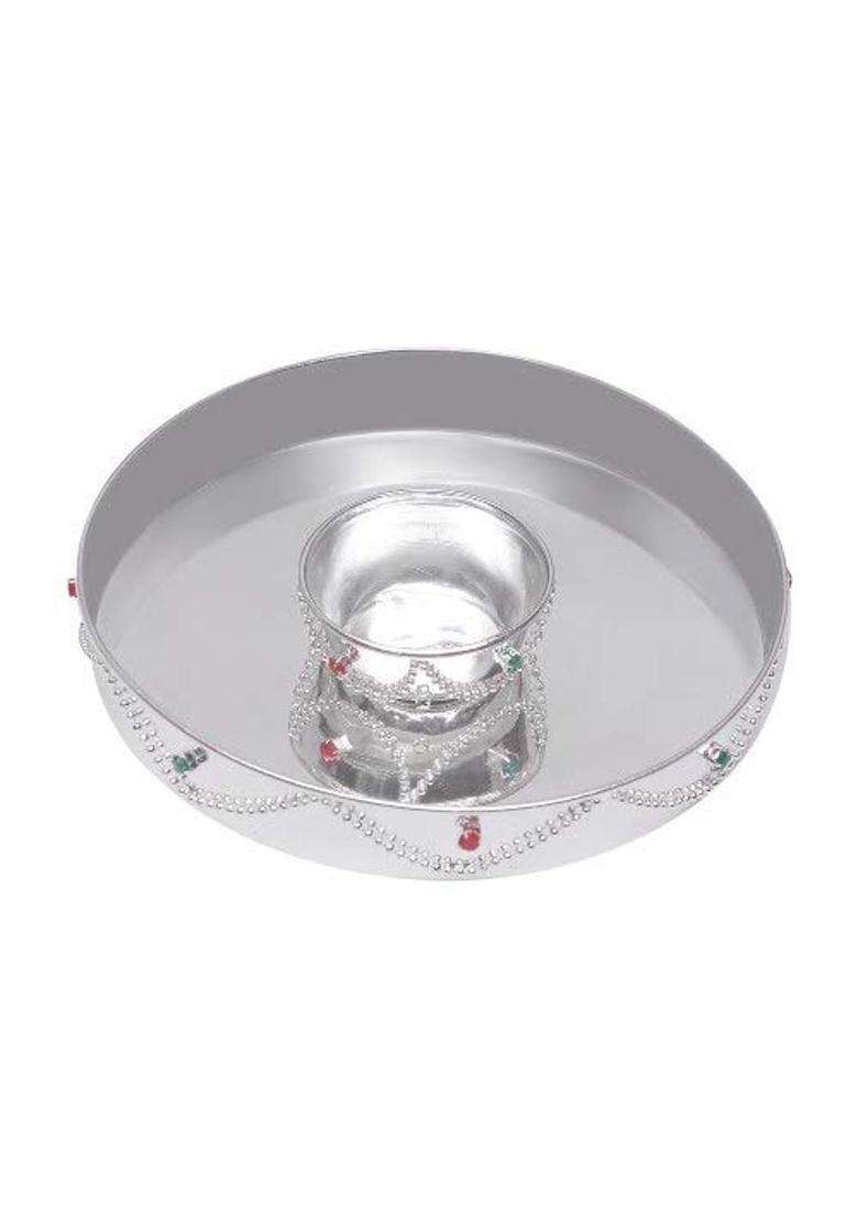 Tedlayer Silver Plated Nag 4 Inchi Pooja Thali 6 Pcs Set for Diwali Raxabandhan Griha Pravesh Navratra - Indya