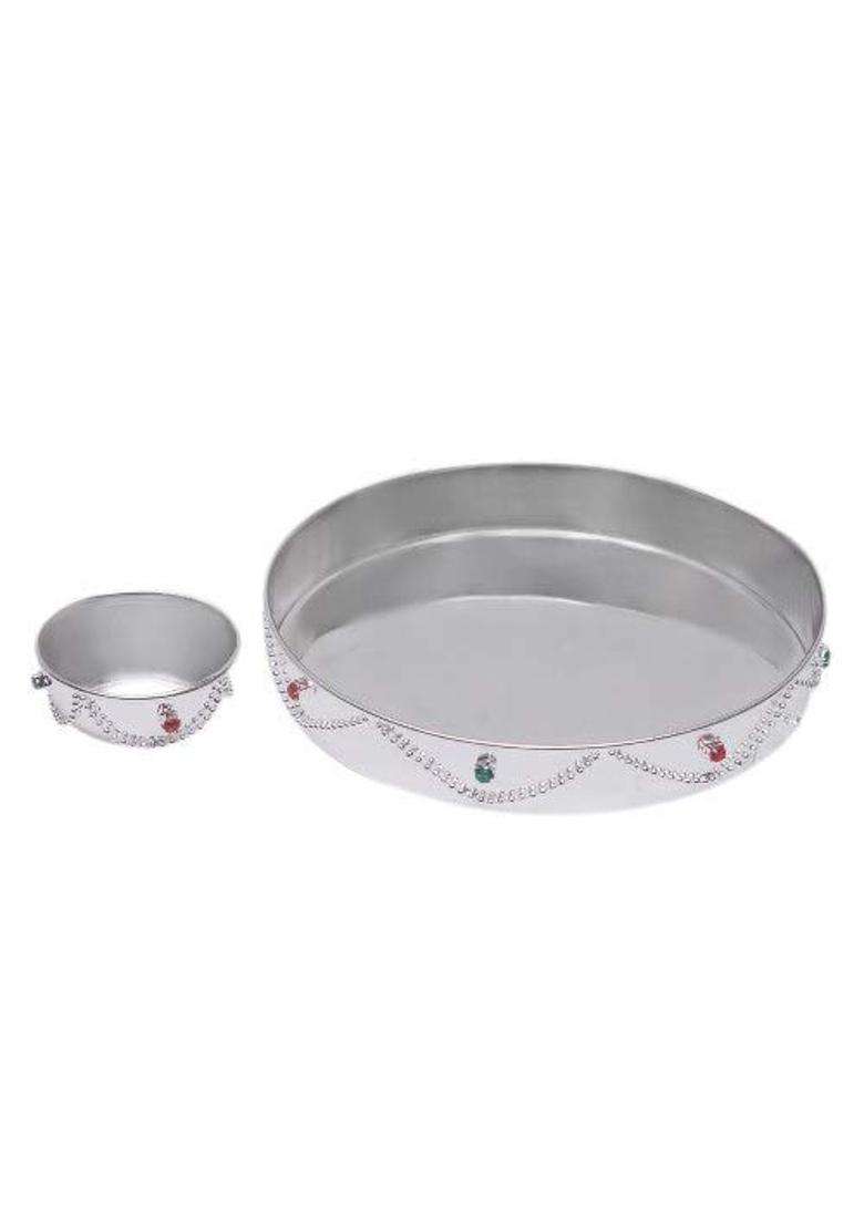 Tedlayer Silver Plated Nag 4 Inchi Pooja Thali 6 Pcs Set for Diwali Raxabandhan Griha Pravesh Navratra - Indya