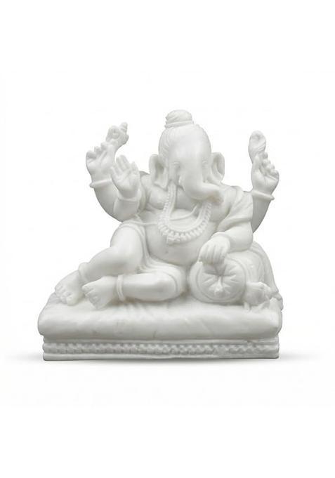 Numuste Lord Ganesha Resin Idol 13 CM White Ganpati Vinayaka Statue for Home Mandir Car Dashboard Office Desk