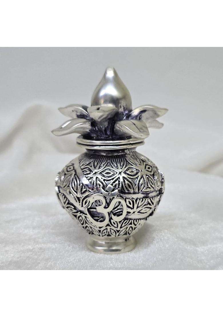 Electrum Kala Udyam Silver Plated Matte Kalash with OM Symbol 4 Point 3 Inch - Indya