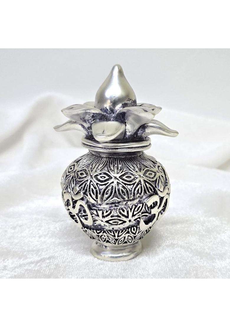 Electrum Kala Udyam Silver Plated Matte Kalash with OM Symbol 4 Point 3 Inch - Indya