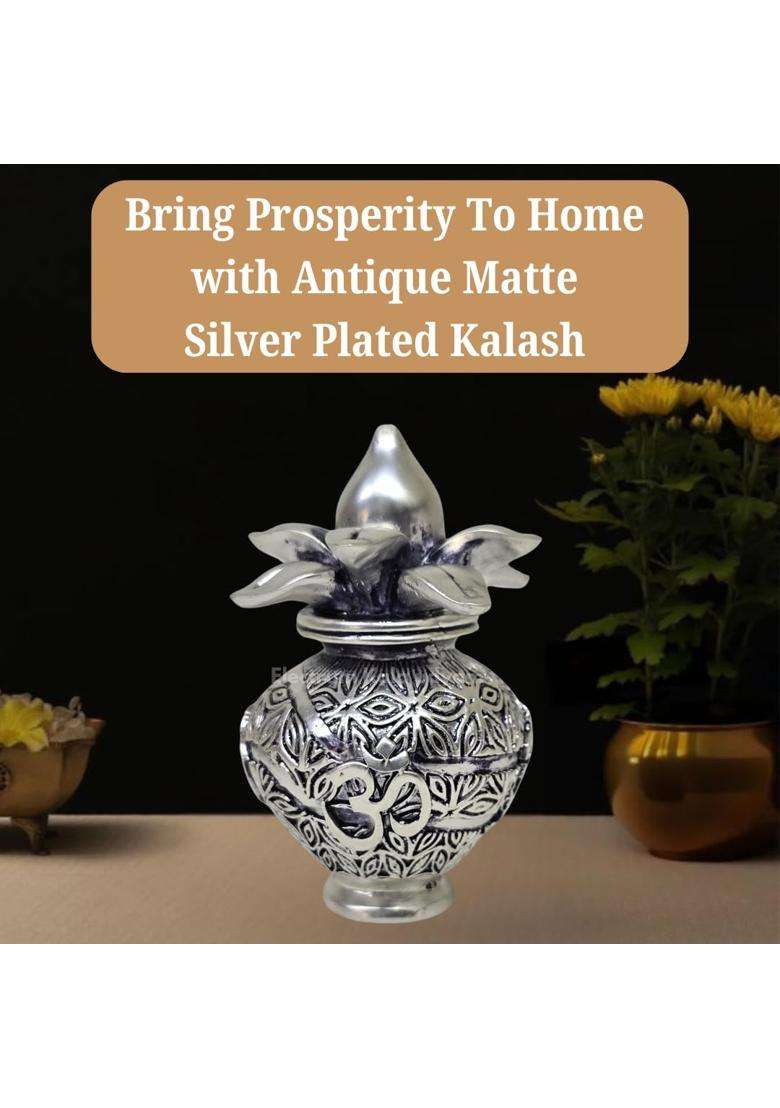 Electrum Kala Udyam Silver Plated Matte Kalash with OM Symbol 4 Point 3 Inch - Indya