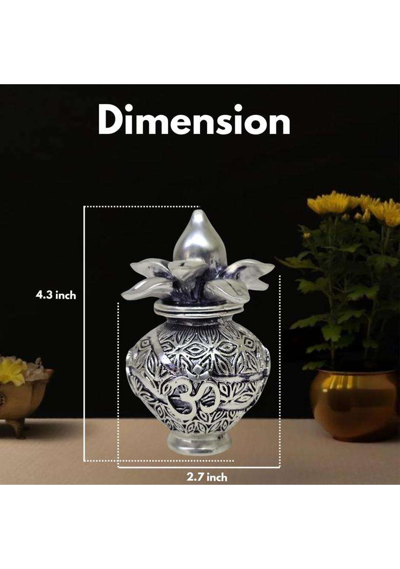 Electrum Kala Udyam Silver Plated Matte Kalash with OM Symbol 4 Point 3 Inch - Indya