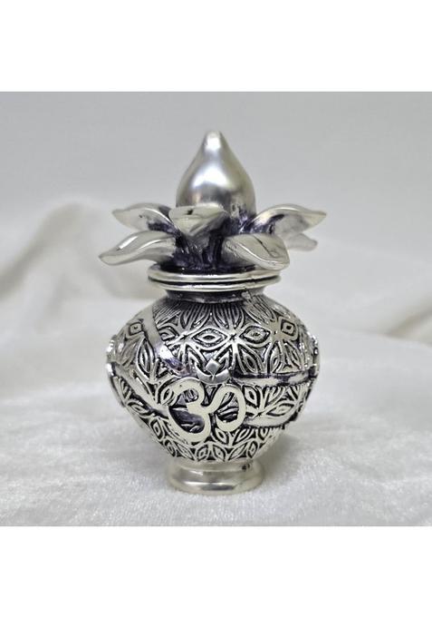 Electrum Kala Udyam Silver Plated Matte Kalash with OM Symbol 4 Point 3 Inch