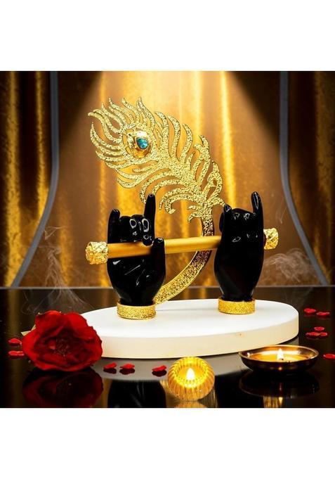 MIND Circus Lord Krishna Hands with Flute Idol Small Big 24K Gold Plated Krishna Ji Hands with Peacock Feather