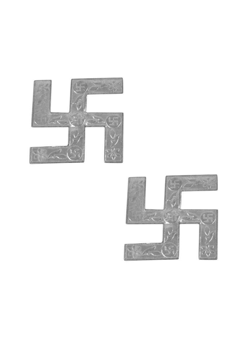 Gehnabox Pure Silver Swastik Symbol for Pooja Auspicious Vastu and Diwali Decor Pack of 2 - Indya