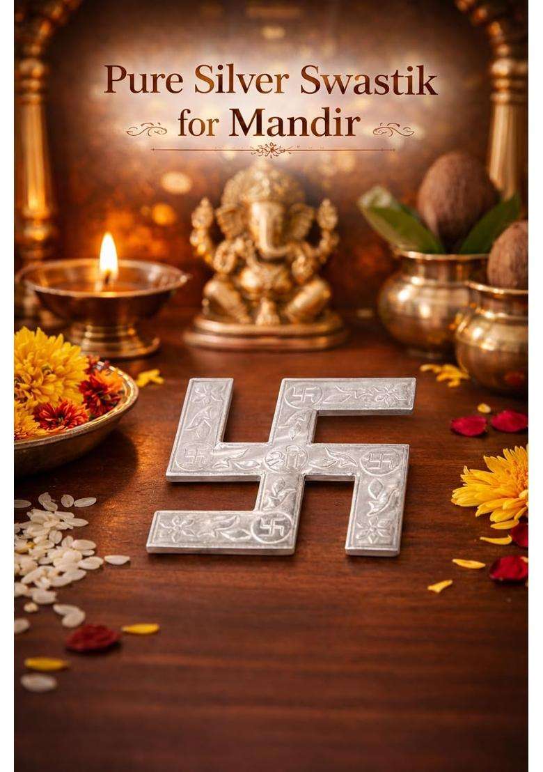 Gehnabox Pure Silver Swastik Symbol for Pooja Auspicious Vastu and Diwali Decor Pack of 2 - Indya