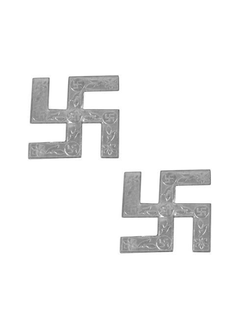 Gehnabox Pure Silver Swastik Symbol for Pooja Auspicious Vastu and Diwali Decor Pack of 2