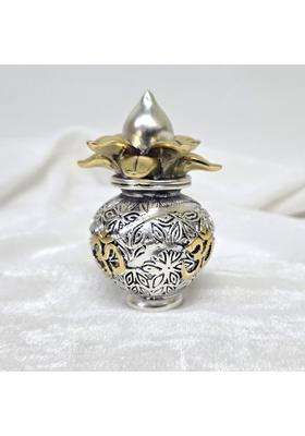 Electrum Kala Udyam Silver Plated Antique Matte Kalash with Golden OM Symbol 4 Point 3 Inch