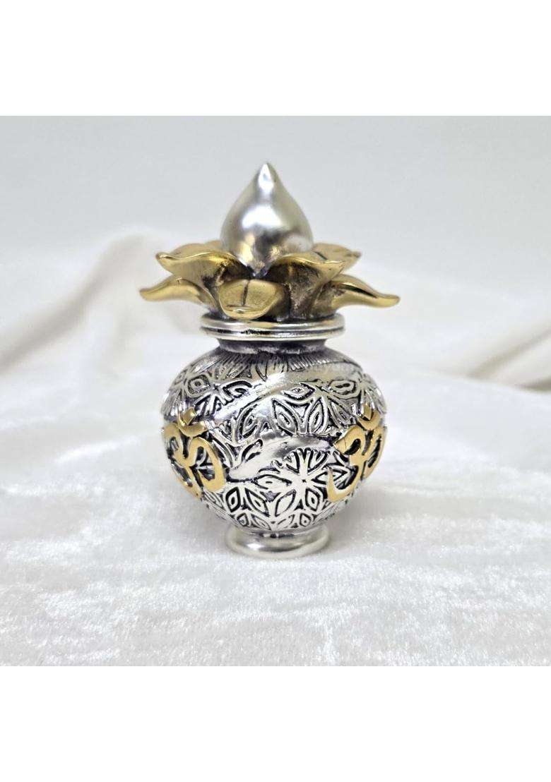 Electrum Kala Udyam Silver Plated Antique Matte Kalash with Golden OM Symbol 4 Point 3 Inch - Indya