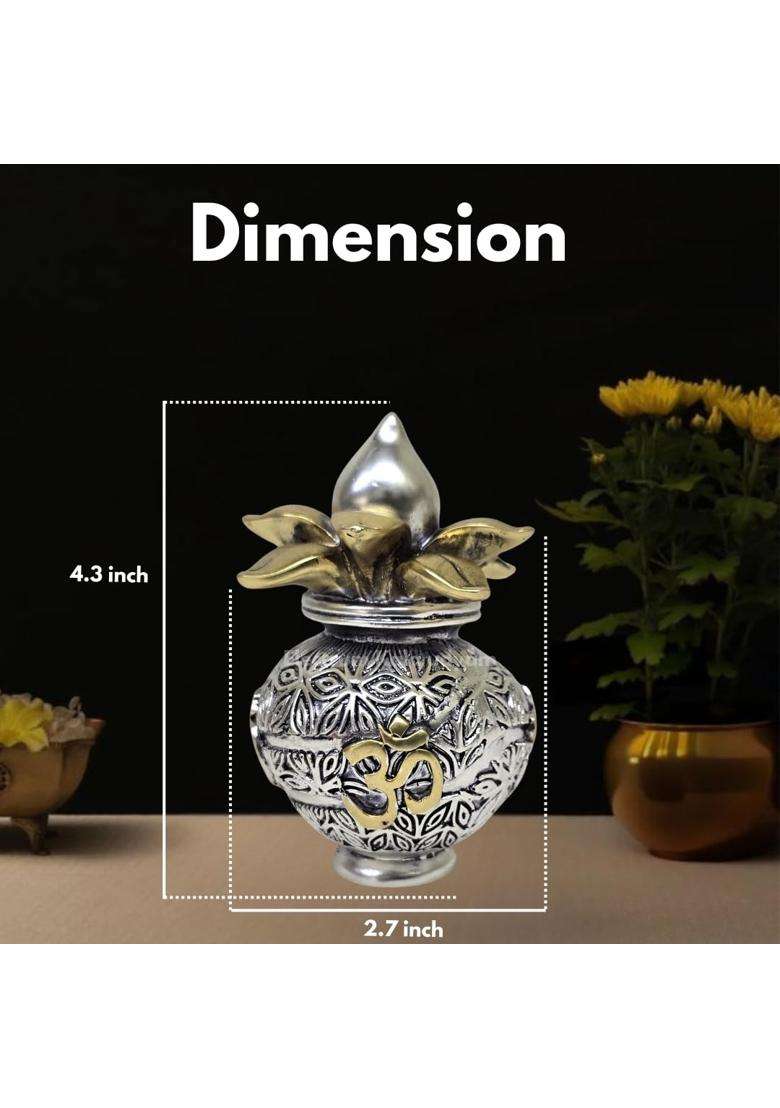 Electrum Kala Udyam Silver Plated Antique Matte Kalash with Golden OM Symbol 4 Point 3 Inch - Indya