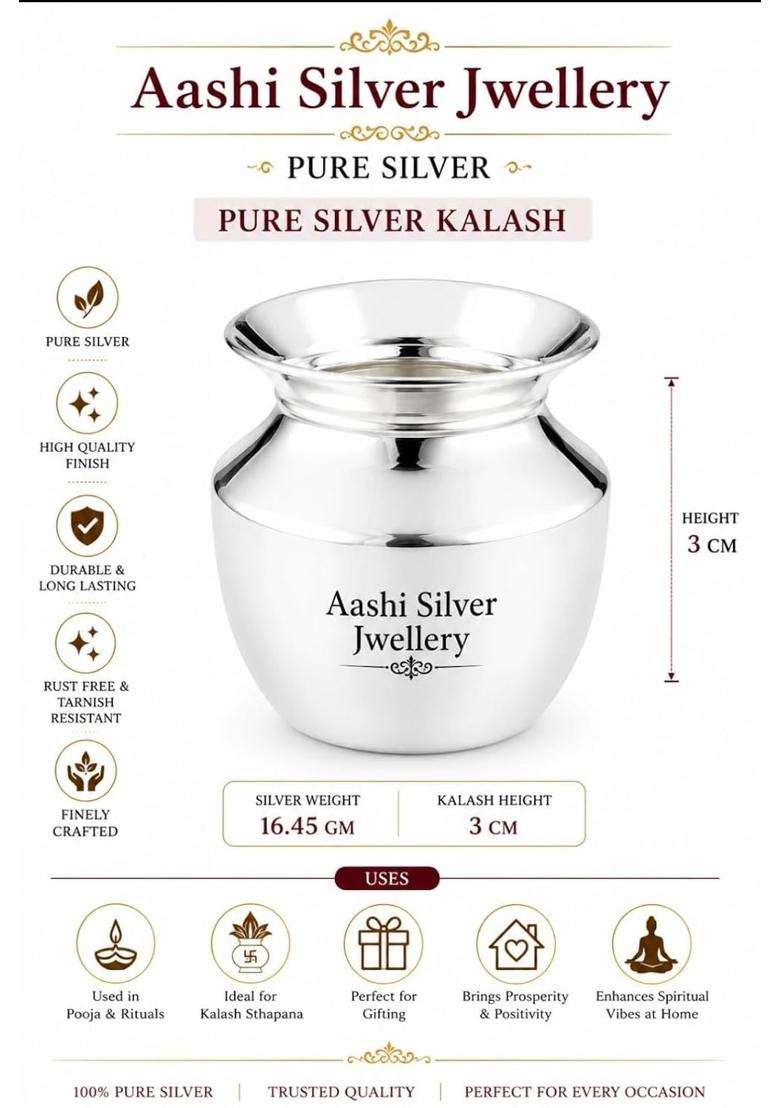 Pure Silver Kalash Lotani for Pooja Traditional Silver Pooja Kalash for Home Temple Mandir Griha Pravesh - Indya