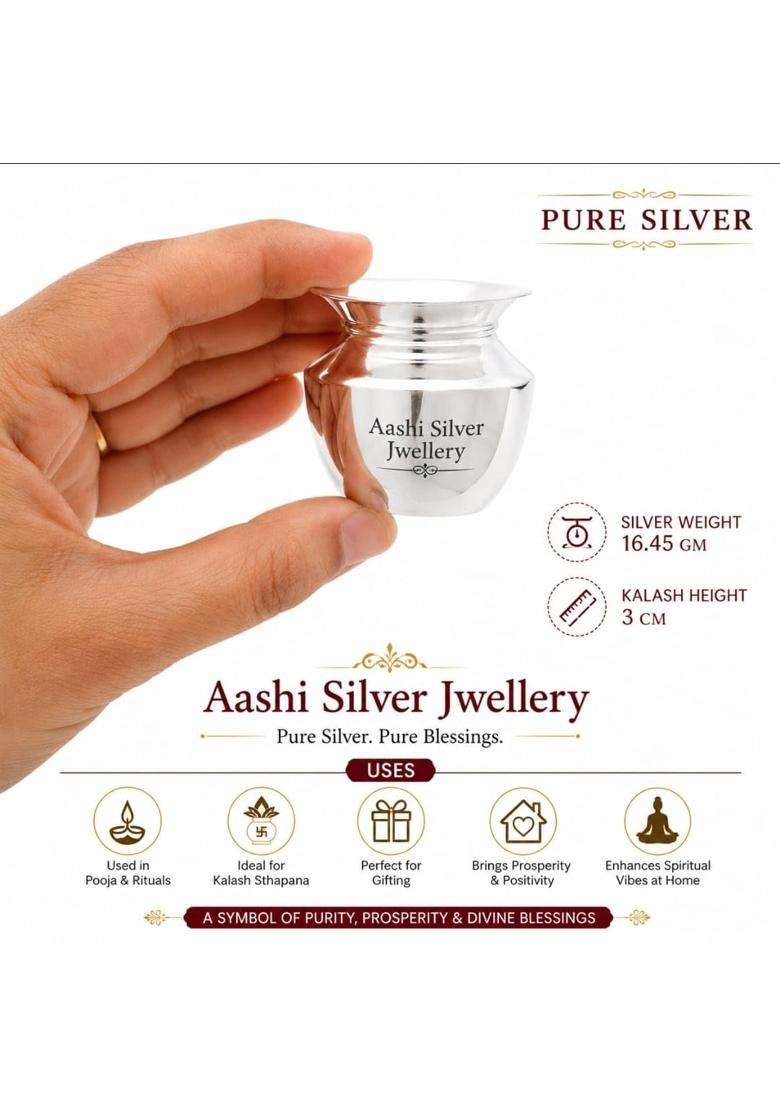 Pure Silver Kalash Lotani for Pooja Traditional Silver Pooja Kalash for Home Temple Mandir Griha Pravesh - Indya