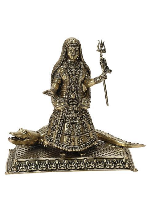 Kartique Bronze Brass Khodiyar Maa Idol with Crocodile and Trishul Murti 4 and Half Inch