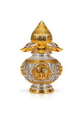 Silver Plated Kalash with Swastik Symbol for Pooja Vastu and Home Decor