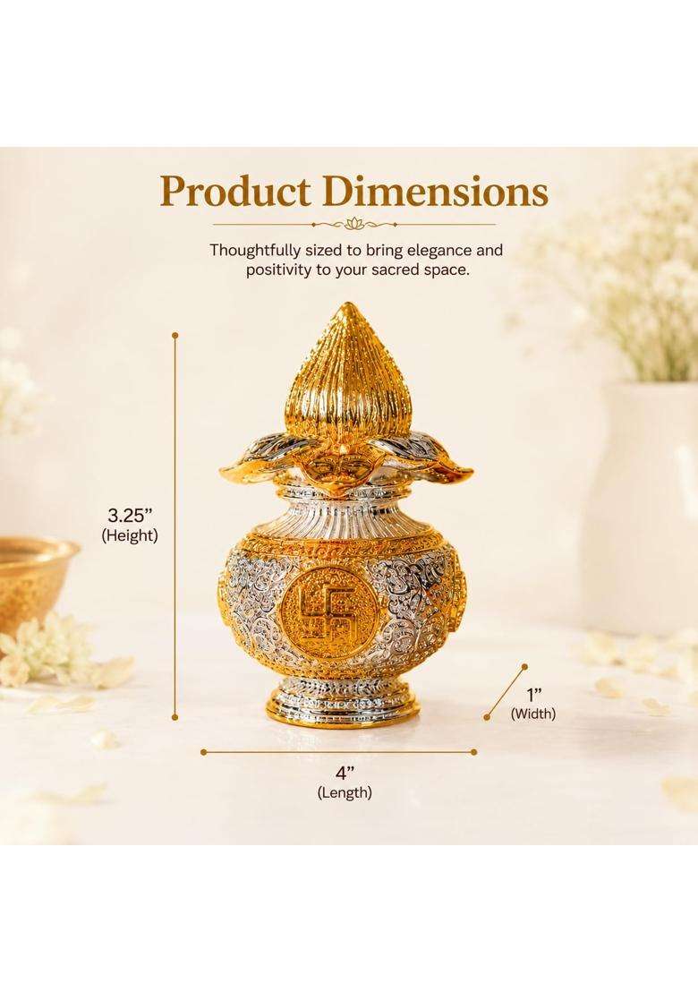 Silver Plated Kalash with Swastik Symbol for Pooja Vastu and Home Decor - Indya