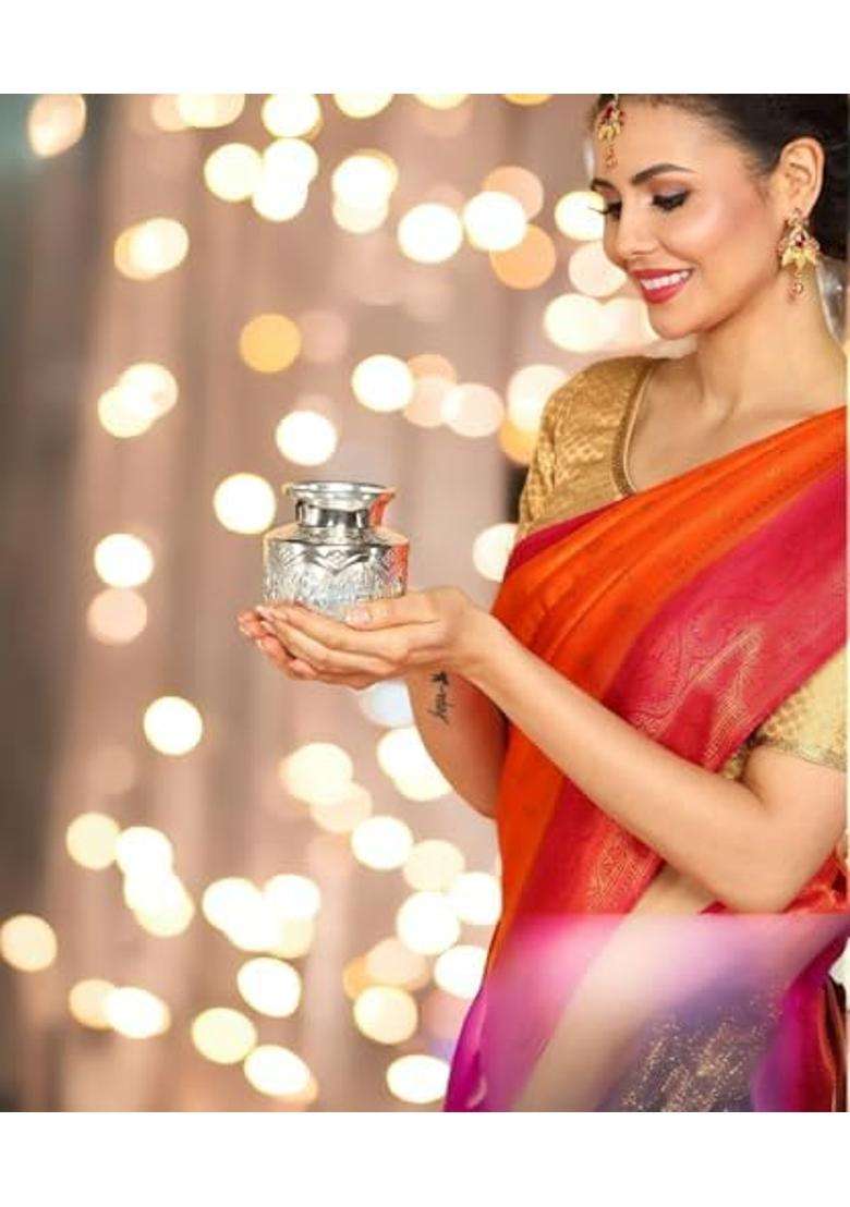 Sigaram German Silver Kalash for Pooja 5 Inch Ashtalakshmi Design Puja Kalash Pot Chambu Lota - Indya