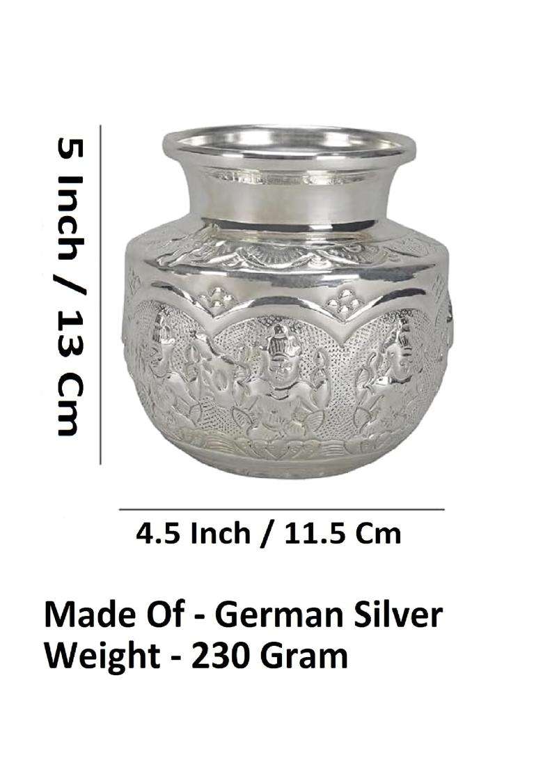 Sigaram German Silver Kalash for Pooja 5 Inch Ashtalakshmi Design Puja Kalash Pot Chambu Lota - Indya