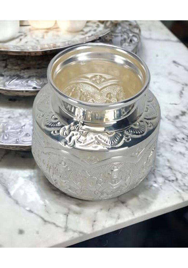 Sigaram German Silver Kalash for Pooja 5 Inch Ashtalakshmi Design Puja Kalash Pot Chambu Lota - Indya