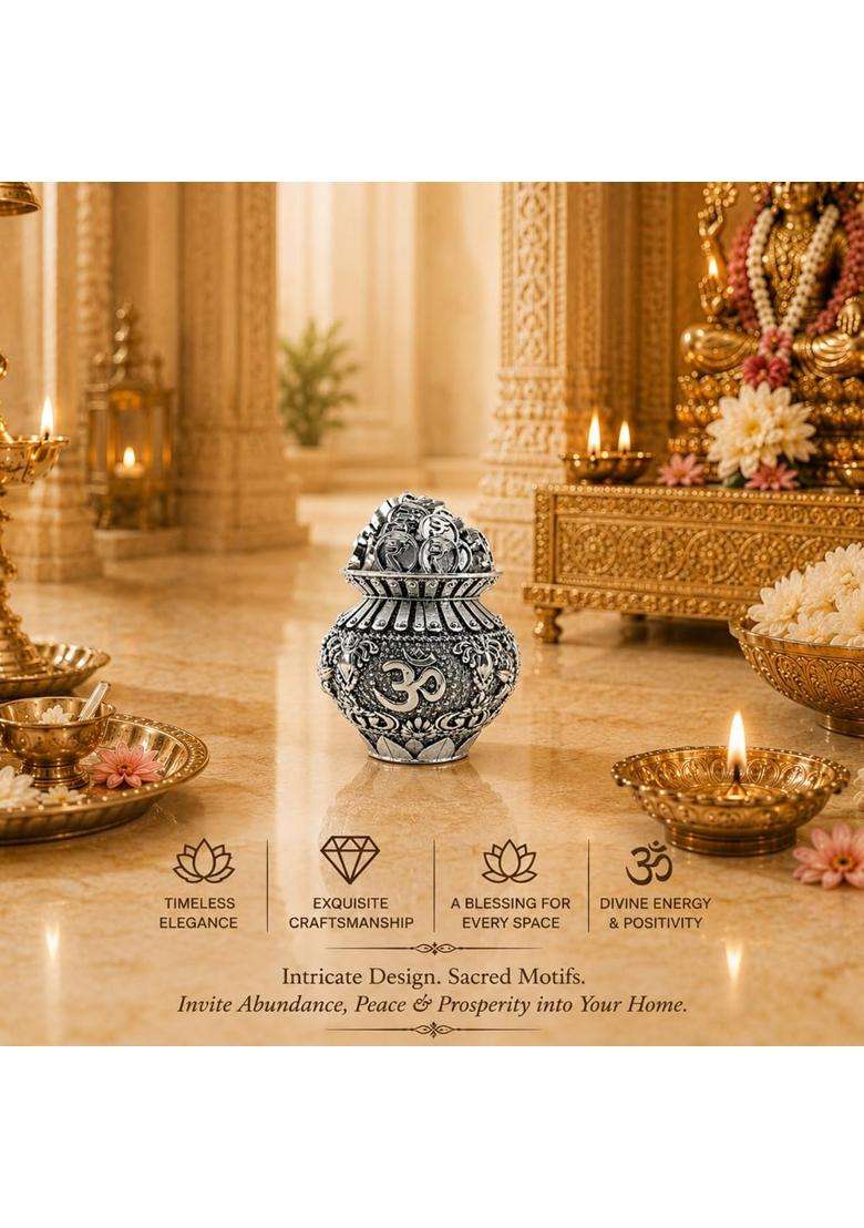 Diviniti Antique Silver Plated Kalash Showpiece with Gift Box - Indya