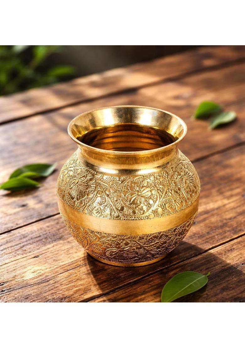 Mkd2 Rise Gold Pure Brass Lota for Puja Kalash for Pooja 500 ML 1 Piece - Indya